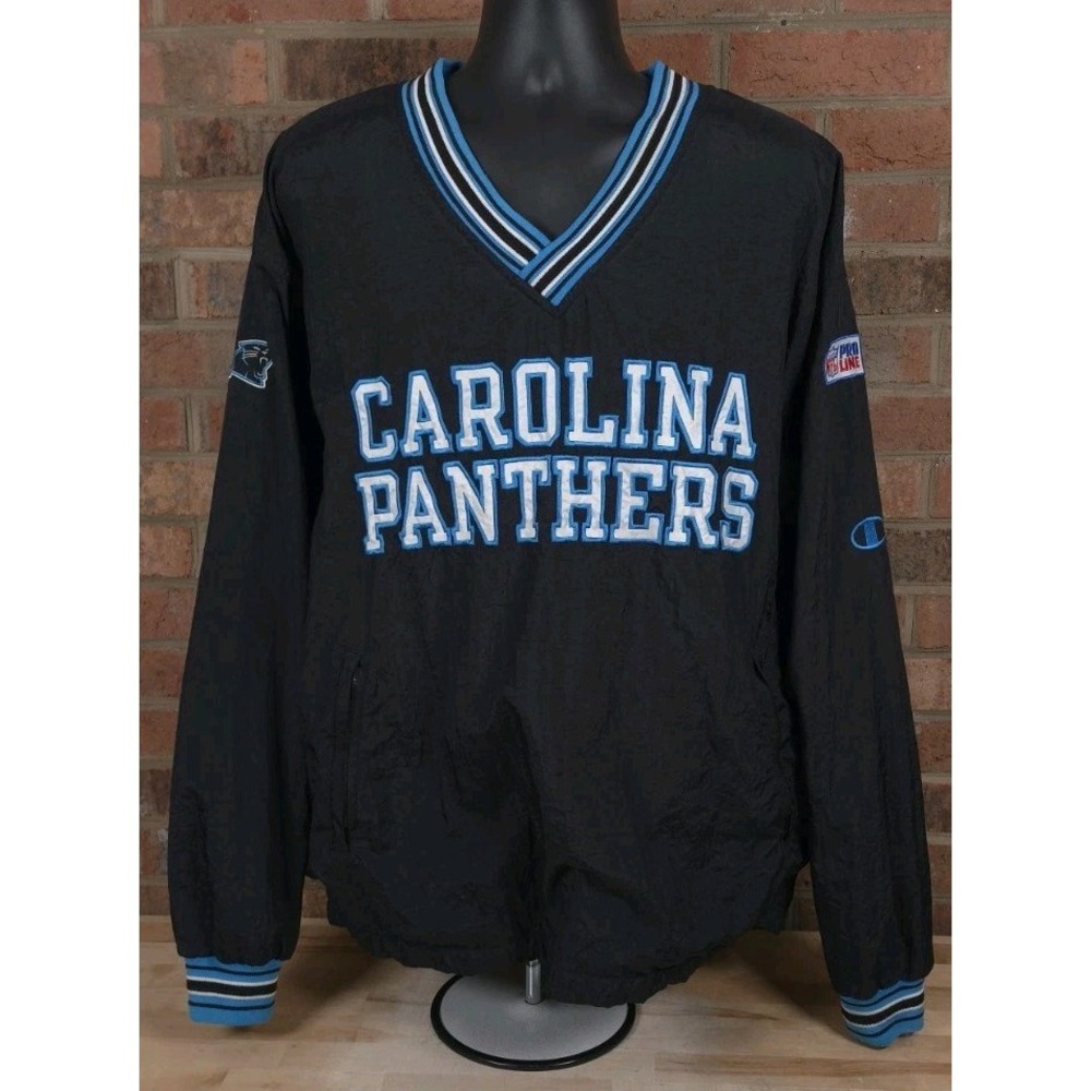 Champion Pro Line Carolina Panthers NFL Pullover Jacket Mens XL Black Vintage